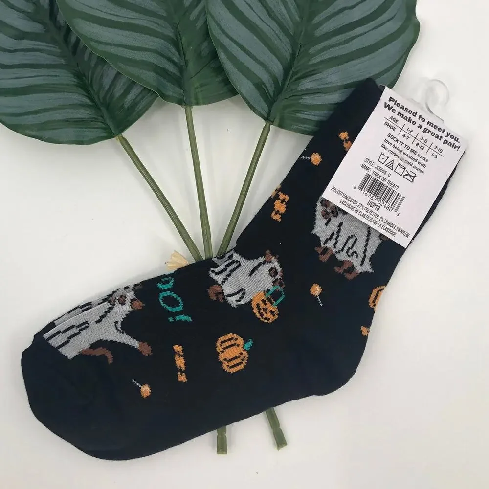 Sock It To Me Glow In The Dark Black Dog Ghost Costume Halloween Kids Crew Socks